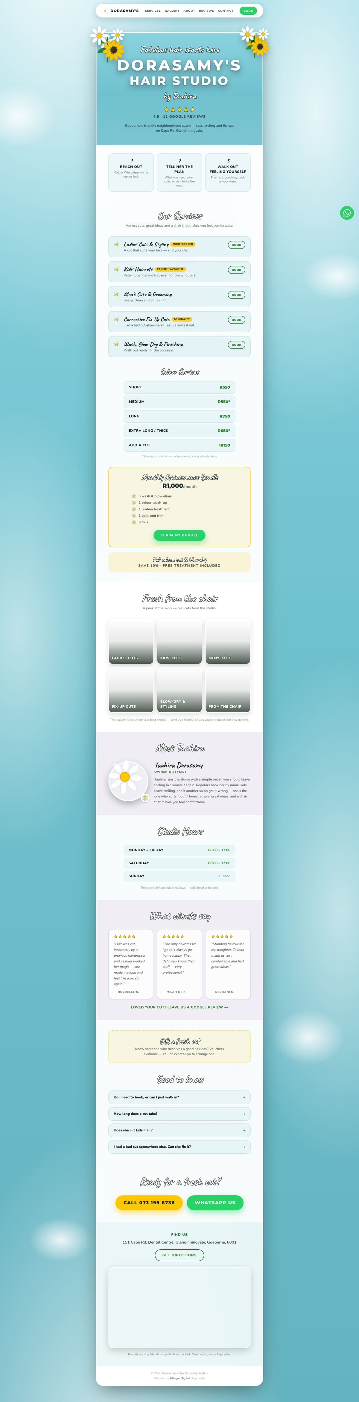 Dorasamy's Hair Studio website — full page