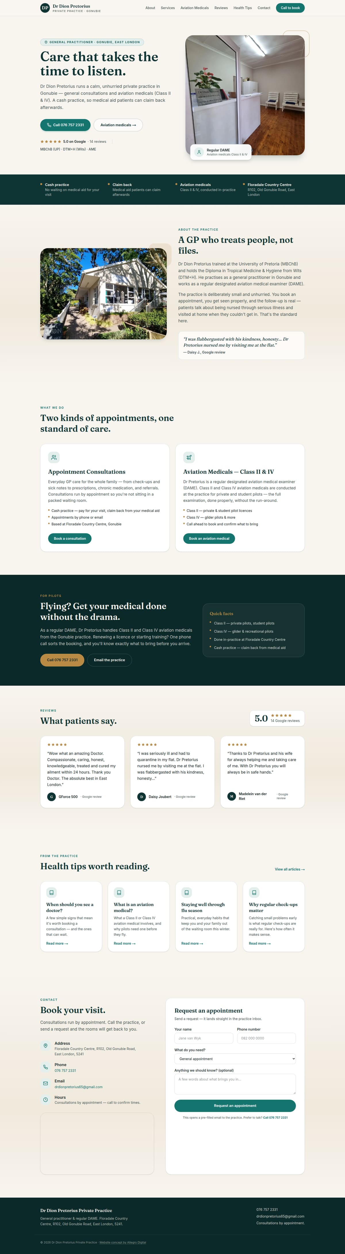 Dr Dion Pretorius website — full page